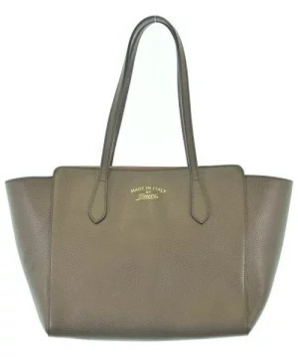 Gucci Swing Tote Bag pebbled leather taupe Gray